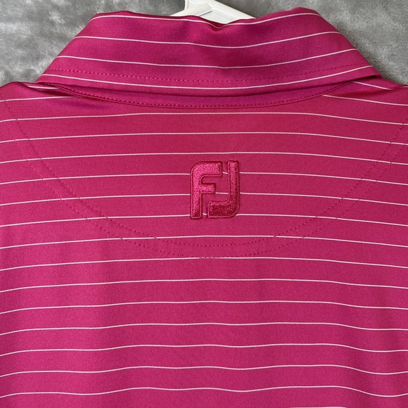 FootJoy Polo Shirt Mens Medium Pink Striped Golf Performance Stretch Lightweight - Picture 4 of 9
